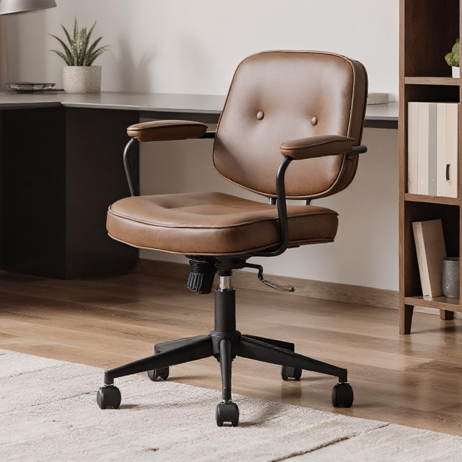 chairus Chaise de Bureau Ergonomique avec roulettes, Chaise Pivotante en Cuir PU pour Chambre, Fauteuil de Bureau Hauteur Réglable, Marron
