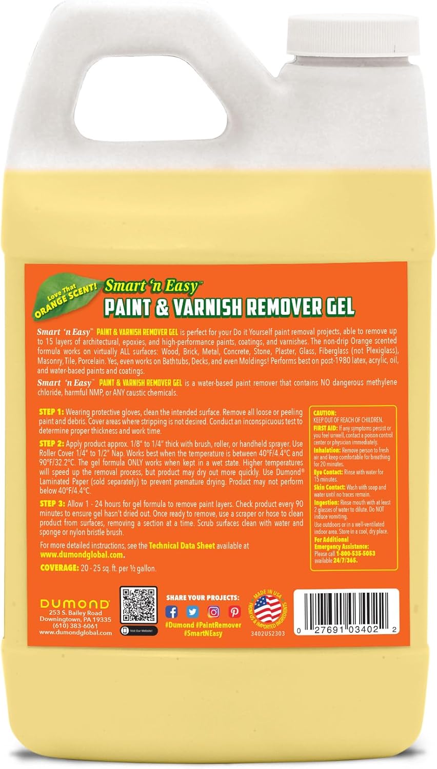 Smart 'n Easy Paint Remover Discount Bundle - Includes Citrus Paint & Varnish Remover Gel (1/2 Gallon), Dumond Laminated Paper PRO (3 Sheets) - Strips 15+ Layers of Paints/Coatings