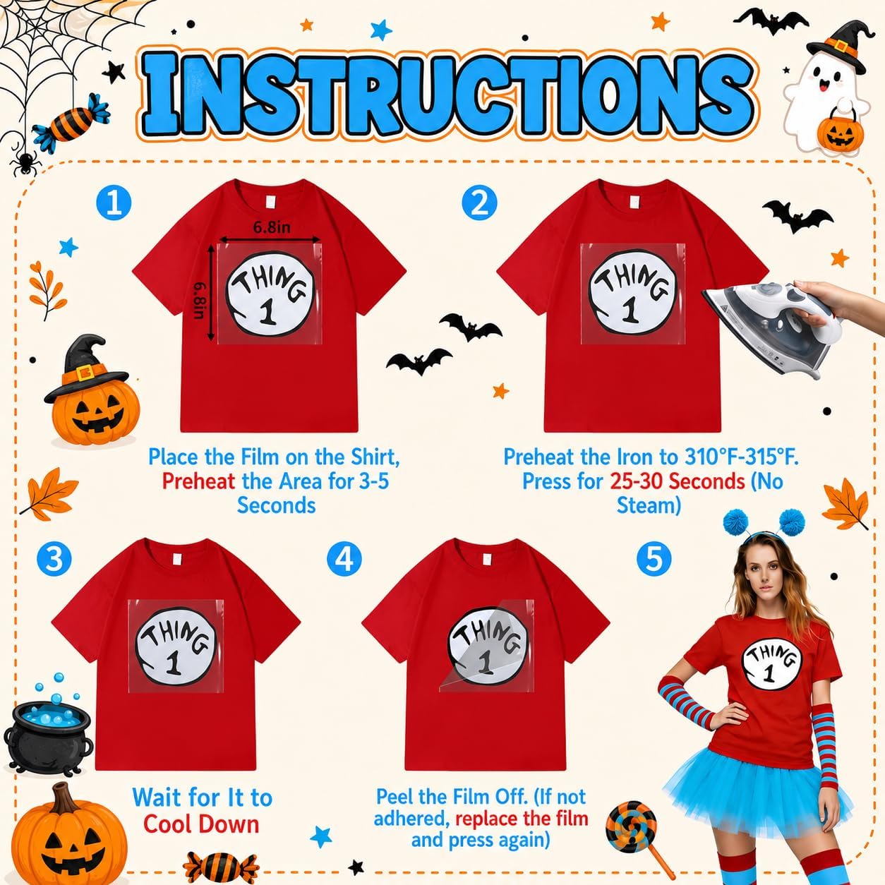14 Pcs Thing Costumes Accessories Set for Women, 2 Sets Blue Tulle Tutu Skirt Striped Socks with Iron-On Patches and Glasses for Halloween Party Supplies