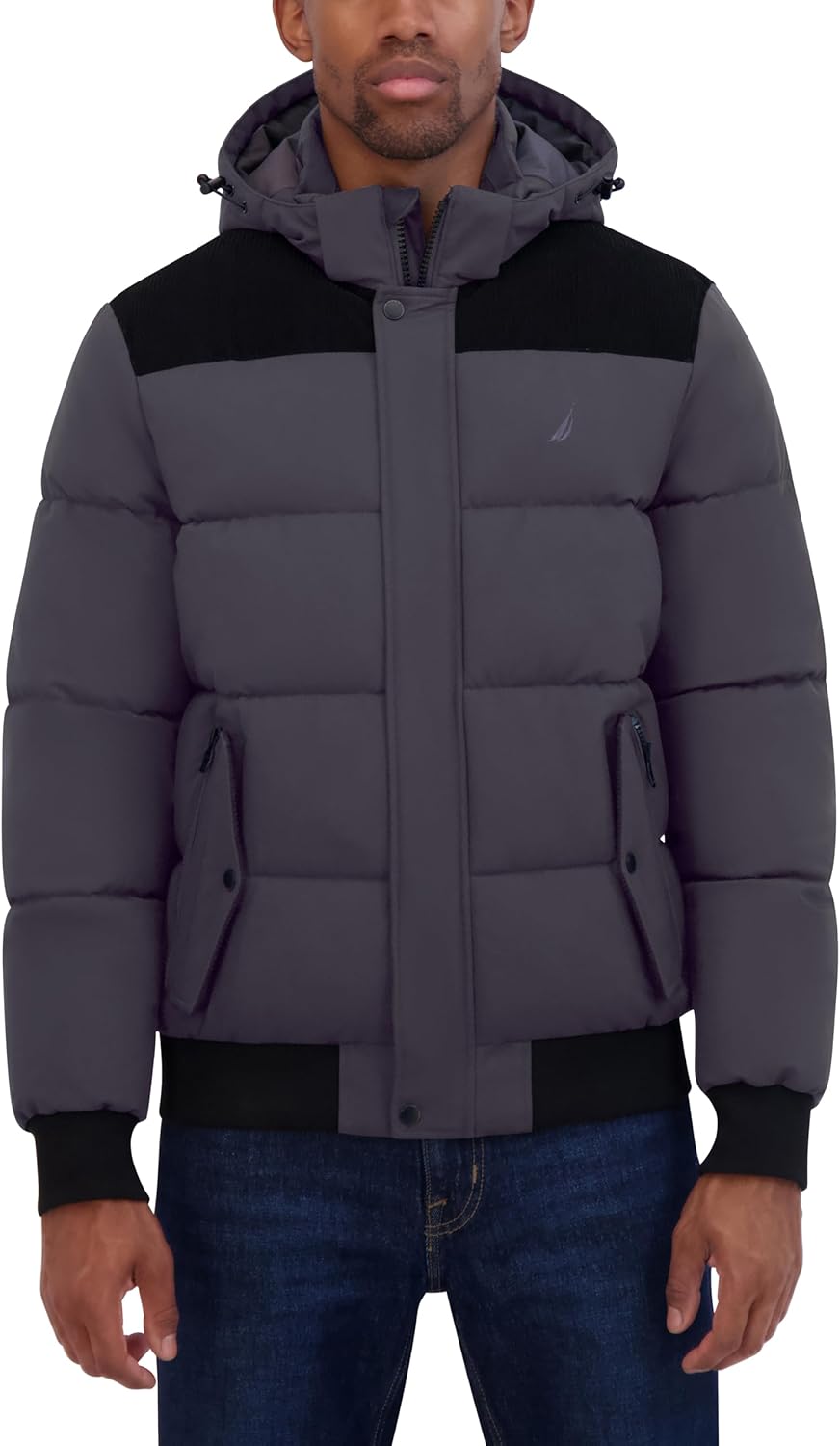 Nautica Men's Lightweight Mix Media Bomber Jacket – Mechanical Stretch Water-Resistant Coat