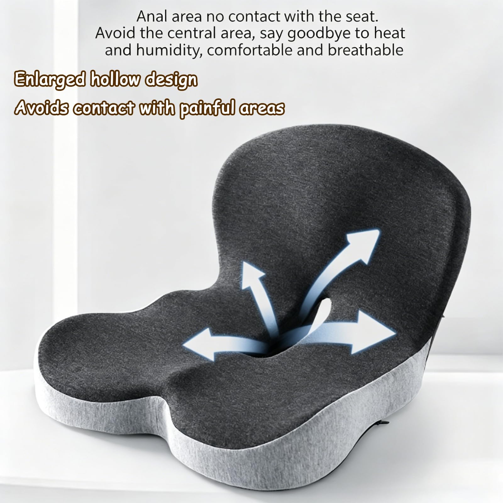 Cojín ortopédico para asiento, cojín de respaldo de espuma viscoelástica, diseño ergonómico que alivia la presión del coxis y la espalda, adecuado para asientos de oficina, estudiantes y Dark gray-B