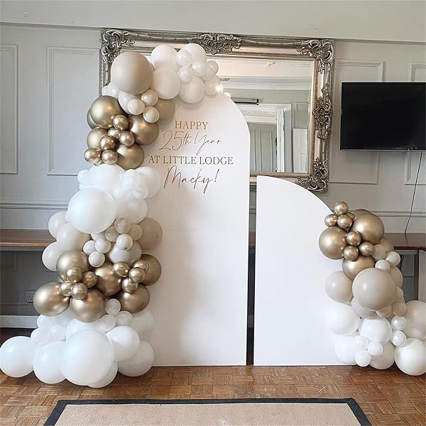 Champagne Gold and White Balloons, 60Pcs Beige White Sand Metallic Gold Pearl White Balloons for Girls, Neutral Ivory White Gold Balloons for Women Birthday Boho Wedding Engagement Party Decorations - 5