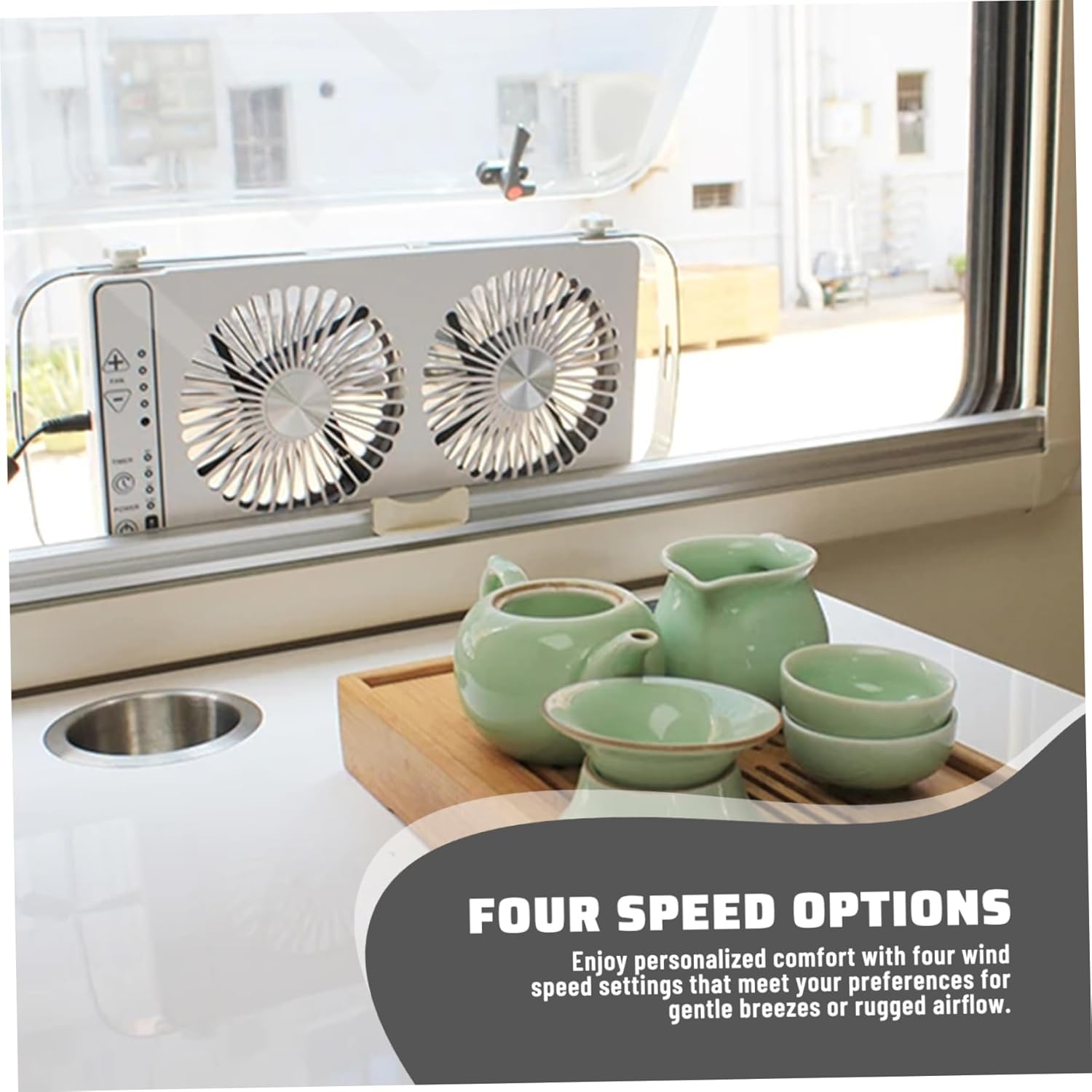 Dual Fan, 12V Telescopic Silent Portable Flat RV Roof Fan with 4 Speeds & LED Display, Safety and Easy Operation for RV CarsRv Roof