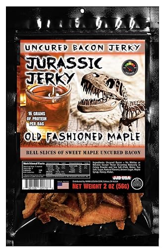Jurassic Jerky's Old Fashioned Maple Jerky  Tocino Jerky Amazing Taste con alto contenido de proteínas, sin conservantes, sin MSG, bajo en sodio