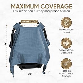 MOZAH Baby Car Seat Cover, Versatile Nursing Cover, Infant Car Seat Protector, Breathable Organic Cotton Muslin, Essential Newborn and Nursery Must-Haves, Unisex, Blue Mirage