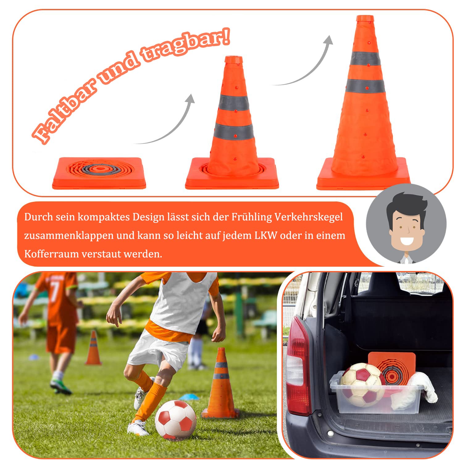 Faltkegel Warnkegel/Verkehrskegel/Verkehrskegelschild/Faltbar Warnkegel Sicherheitspilone Sicherheitskegel Mehrzweck-Popup-Reflektierender Sicherheitskegel