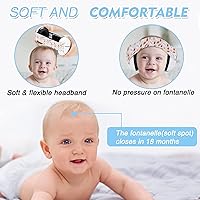 Vista 5 de Orejeras para bebés con cancelación de ruido, protección auditiva para niños pequeños con diadema elástica ajustable (oso, color blanco)