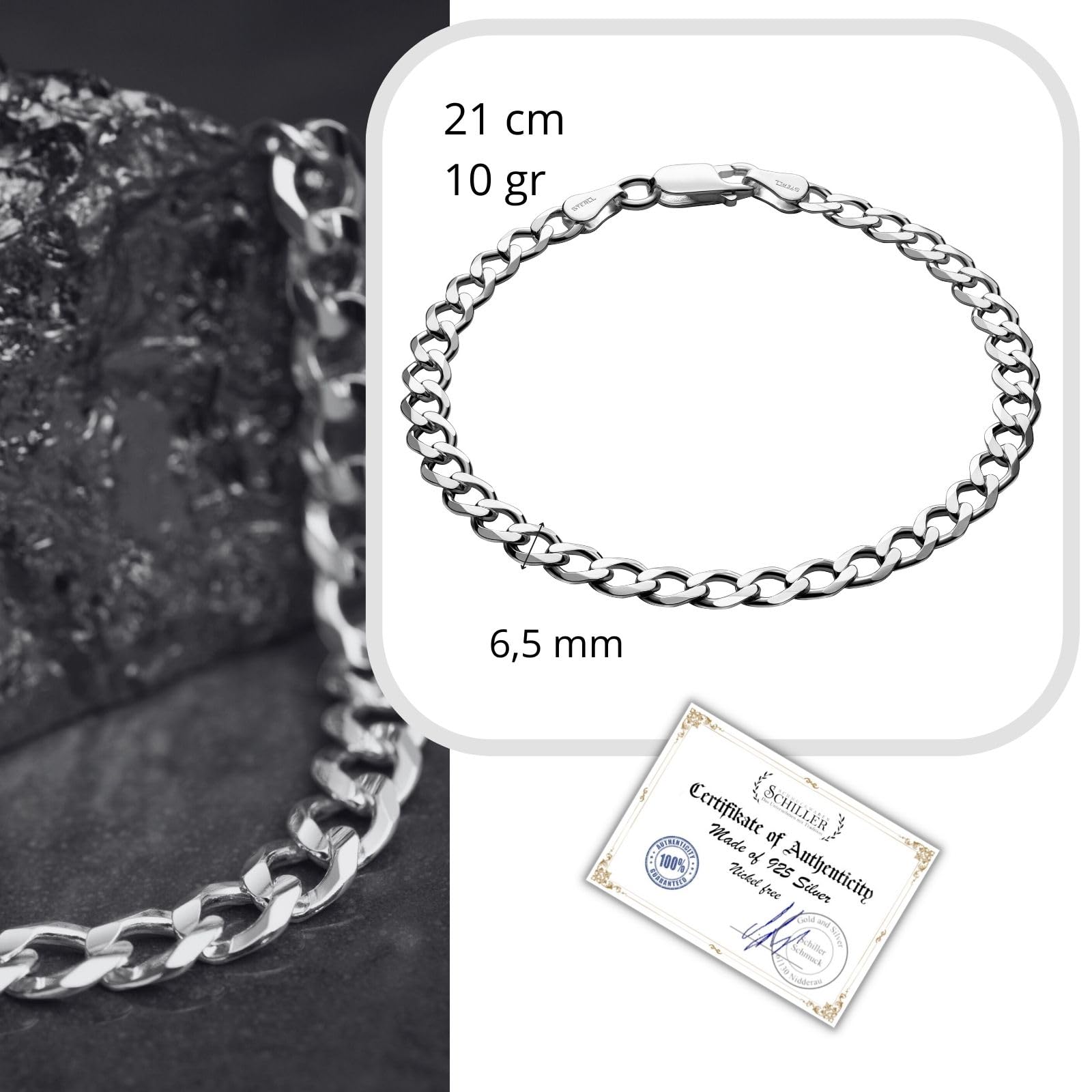 Braccialetto da uomo in argento, con custodia per gioielli, ideale come regalo per uomo
