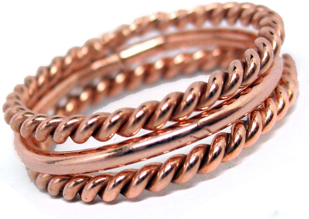 Bright Copper Stacking Rings, Trio of Handcrafted Stackable Rings Size 7, Set of Three