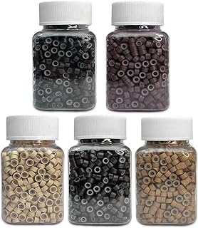 2500Pcs Silicone Beads for Hair Extensions, 5Colors 5mm Silicone Lined Beads Microlink Rings Hair Extensions Tool (Brown-Black-Blonde-Dark Brown-Light Brown, 5mm)
