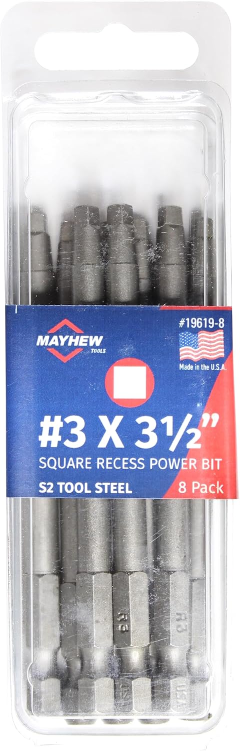 Mayhew Tools 19619-8 Square Recess Full Turn Power Bit, NO. 3 x 3.5", 8-Pack