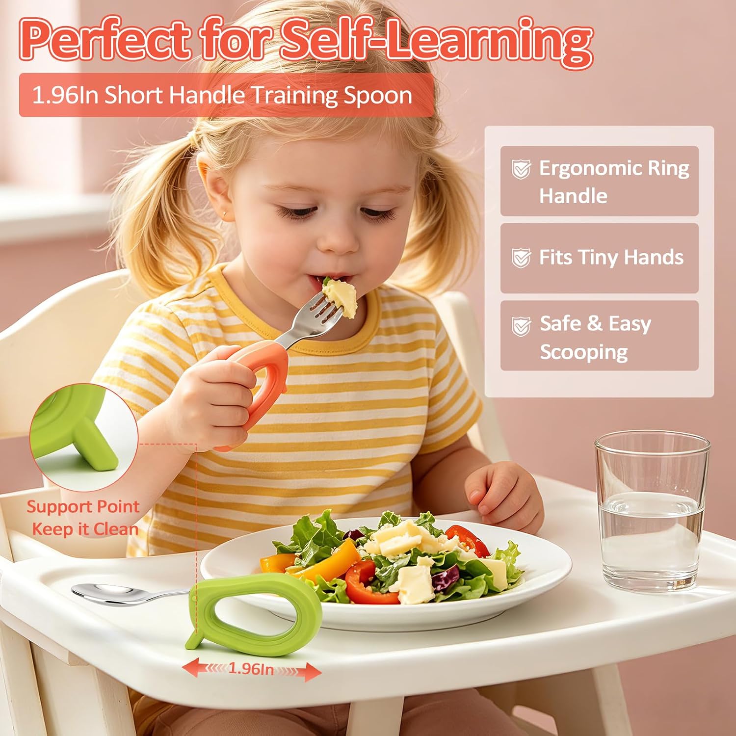 Toddler Utensils Set, 4PCS Stainless Steel Forks & Spoon with Silicone Handle, Self Feeding Training Baby Spoons, BPA-Free Anti-Choke, with 2 PCS Portable Travel Cases, Dishwasher Safe