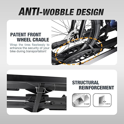 Miniatura 5 de Soporte para 2 bicicletas para automóvil, plataforma de montaje de enganche con rampa, capacidad de 200 libras, se adapta a automóviles, SUV,