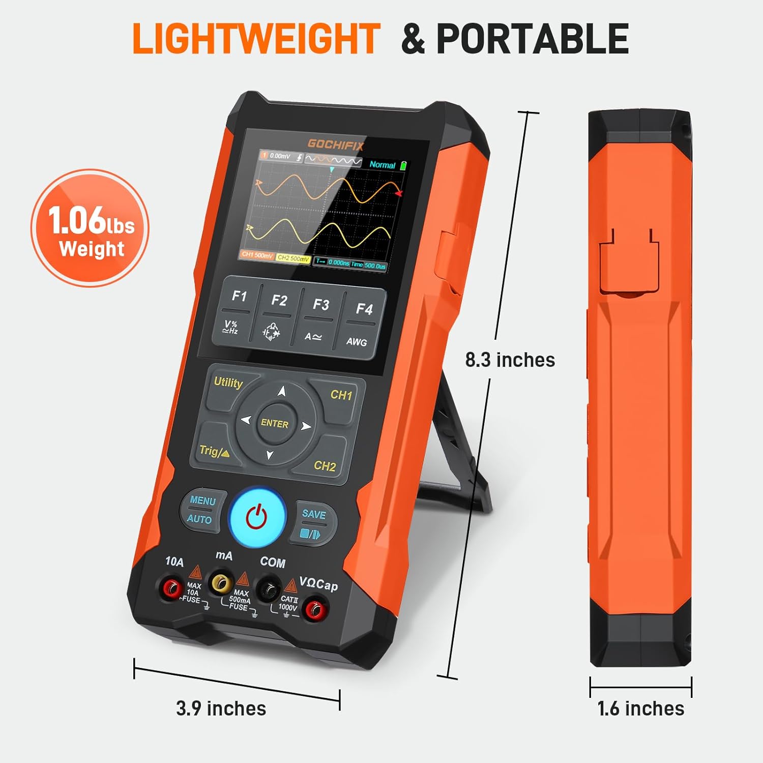 Handheld Oscilloscope Multimeter GOCHIFIX Waveform Generator 3 in 1 Automotive Oscilloscope 2 Channel 80Mhz Bandwidth 200Msps Sampling Rate Signal Generator Digital Oscilloscope Multimeter