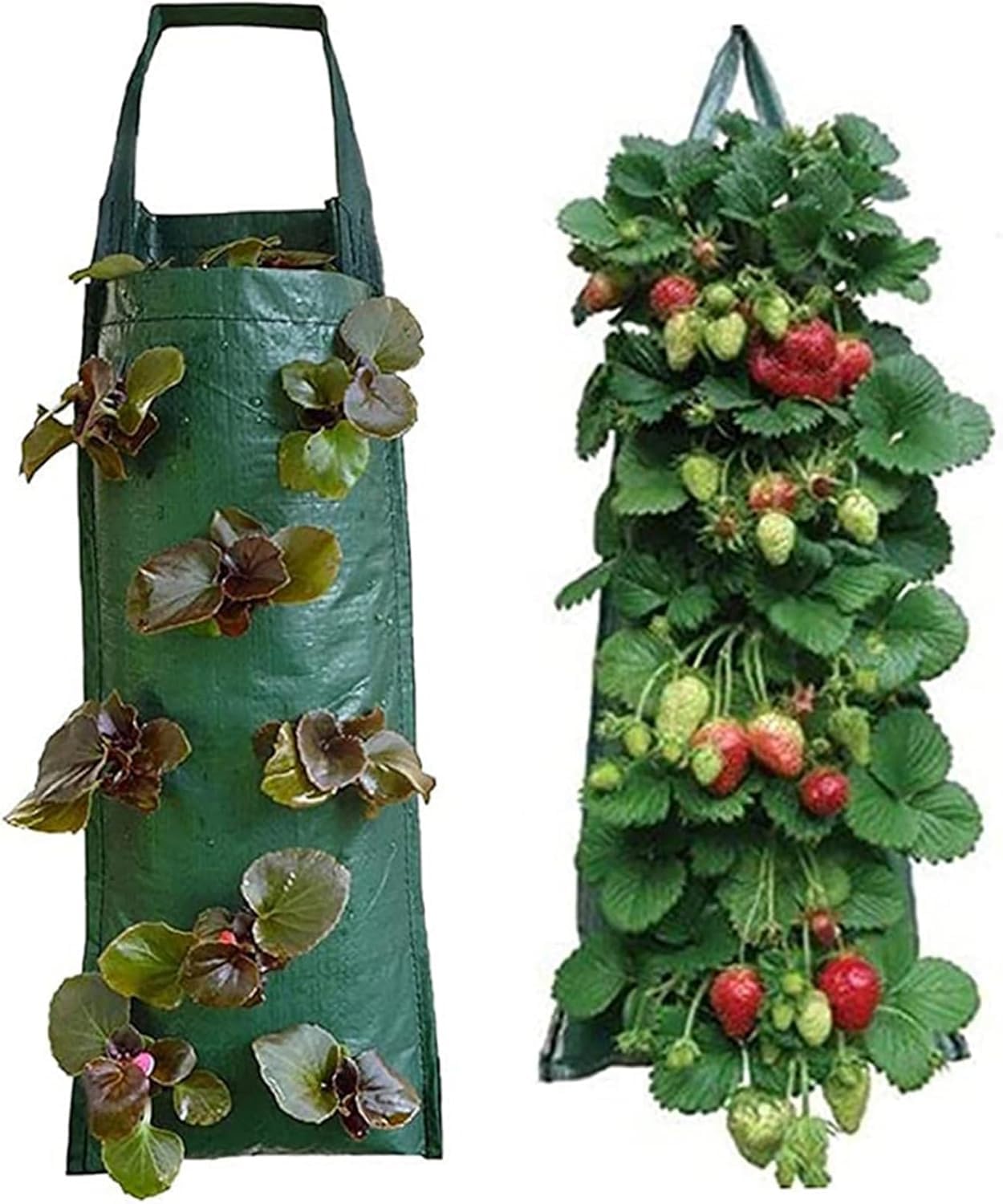 AE007-8 2 PCS PE Hanging Plant Growing Bags,Plastic Planting Bag with 8 Holes for Strawberries, Tomatoes, Etc. Breathable and Non-Deforming Gardening System.