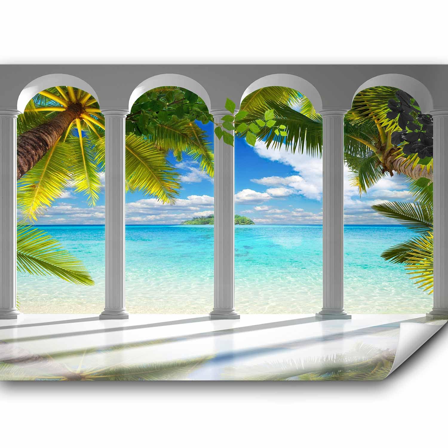 Papier peint panoramique paysage murando 300x210 cm vert et blanc design moderne
