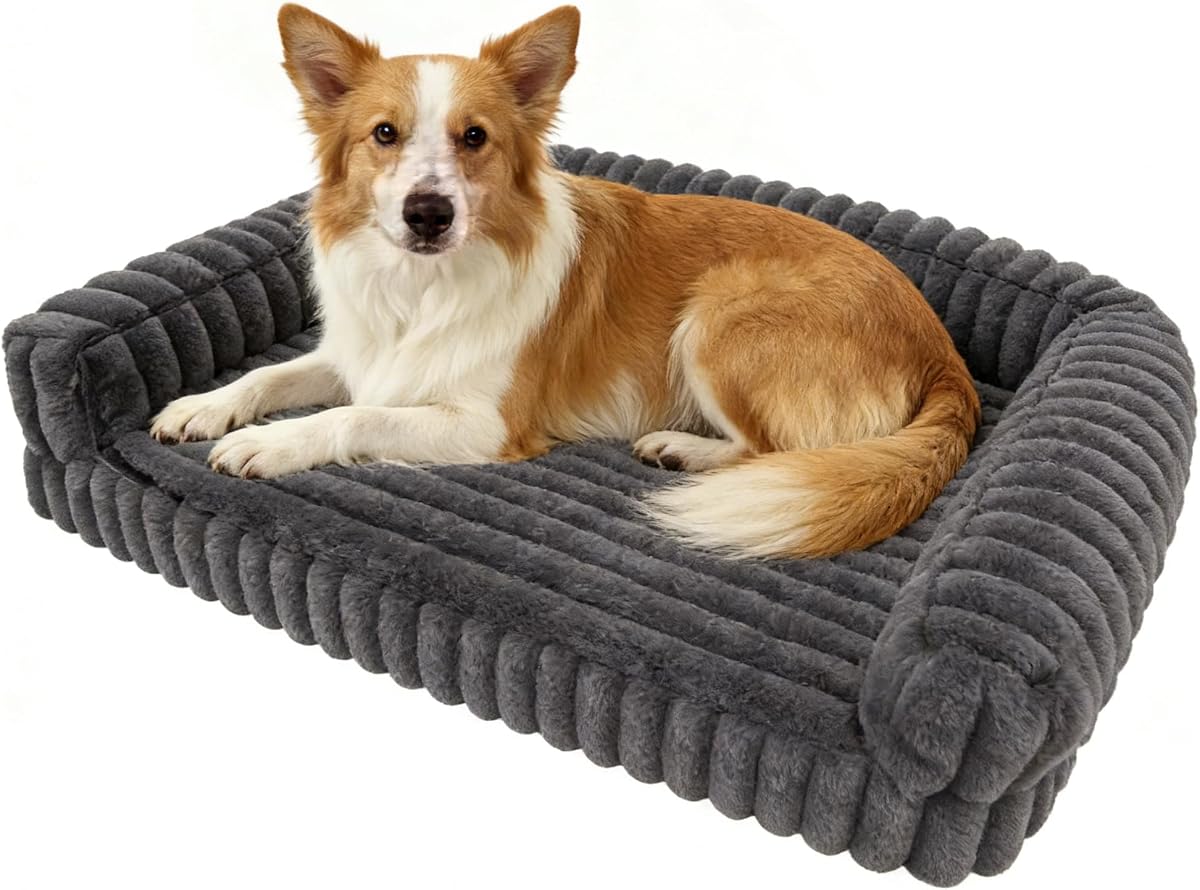 Cama ortopédica impermeable para perros grandesGris | Funda lavable extraíble de espuma viscoelástica antideslizante con laterales para sofá cama para caja