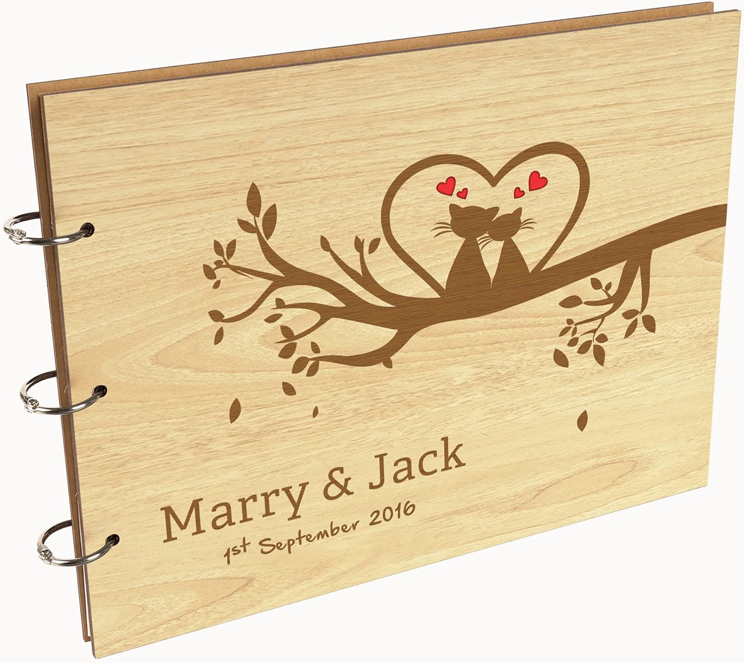 Darling Souvenir Personalized Engraved Laser Cut Wedding Guest Book Wooden Cover Sign-in Book Registry Guestbook Scrapbook-6L