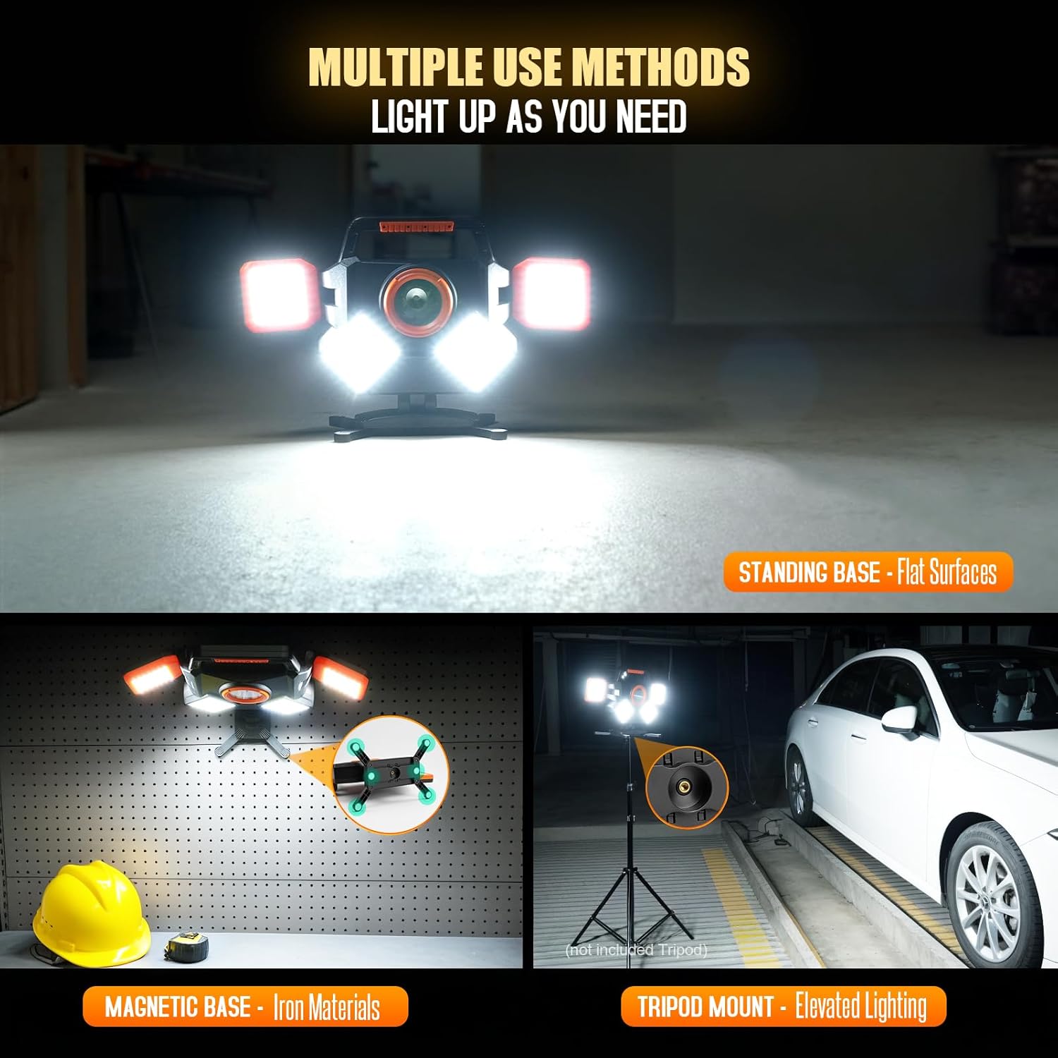 55W Rechargeable Work Light 5000LM, Foldable&Rotatable Magnetic LED Work Light with 6 Modes, 8000mAh Battery Powered Portable Work Lights for Workshop, Car Repair, Construction, Camping, Emergency Use