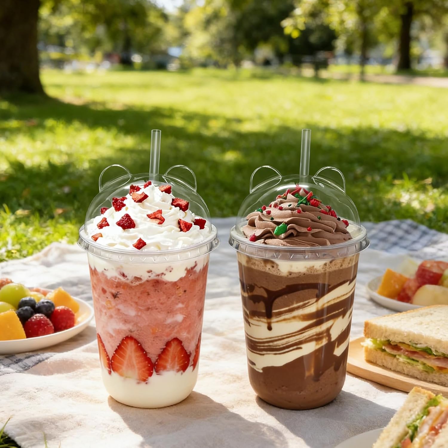 16oz 50 Set Disposable Plastic Cups with Dome Lids and Straws, Clear Iced Coffee Cups with lids, Round Bottom Plastic Cup for Milkshakes Juice Beverages Holiday Party Outdoor Picnic Supplies - Image 2