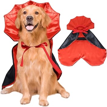 ROSAUI Halloween Pet Vampire Cape 23.62 Adjustable Red & Black Costume for Large Dogs Golden Retriever, Labrador, German Shepherd Spooky Cloak with Stand-Up Collar L Size