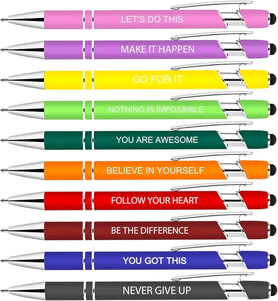 Luxeviss 10 Pcs Inspirational Pens Bulk - Motivational Ink Ballpoint Pen with Quotes Stylus Tip Nurse Gifts for School Coworkers Office Supplies Black Ink