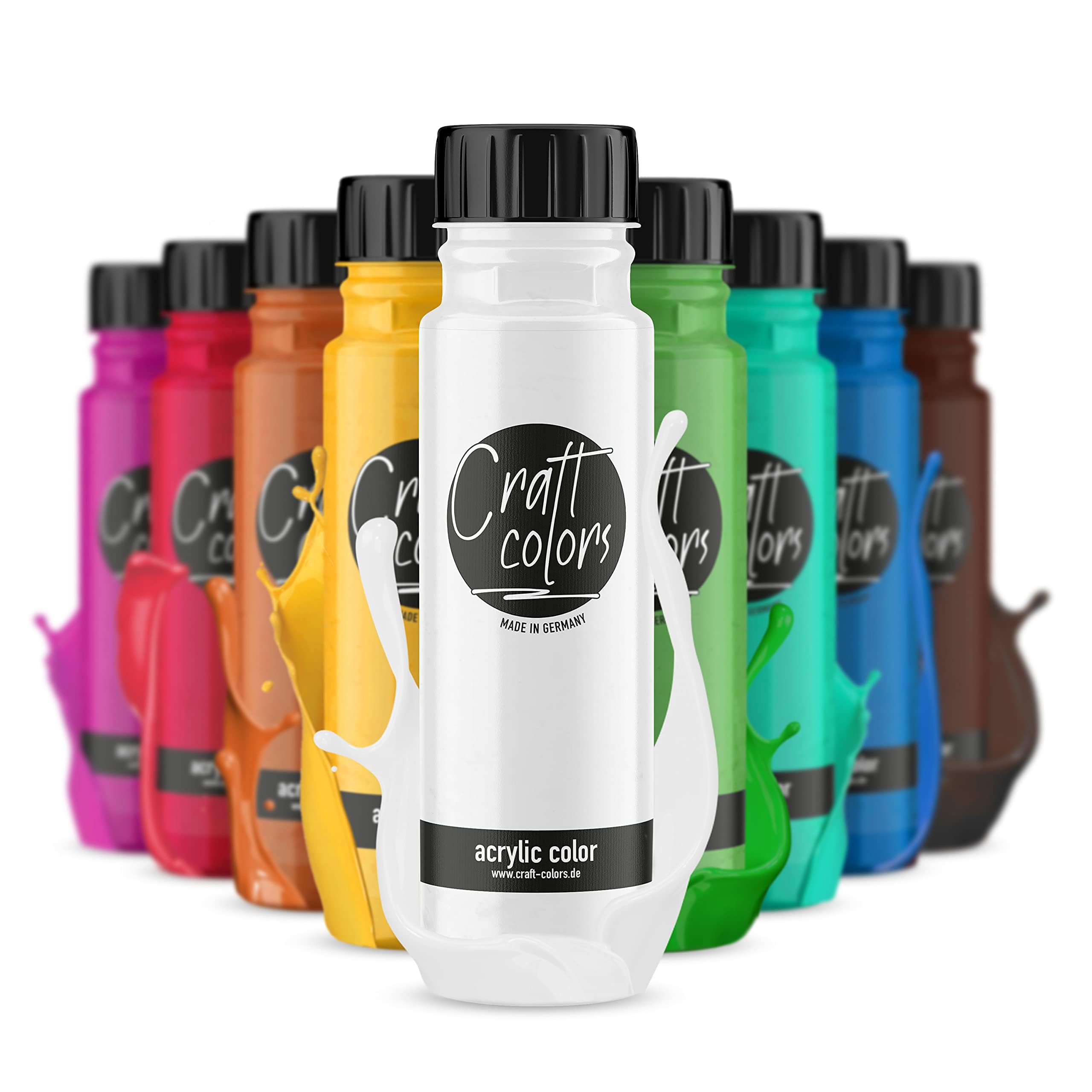 Craft colors® Juego de pinturas acrílicas (10 x 250 ml) | Pintura opaca | Fabricado en Alemania | Adecuado para acrílico Pouring | Secado rápido | Alta pigmentación