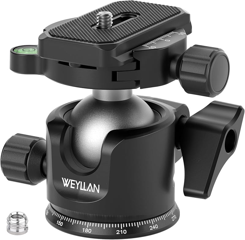 Low Profile Ball Head - 36mm Metal Panoramic Camera Mount With Arca 1/4'' Quick Release Plate for Tripod Monopod - Max Load 33lbs/15kg