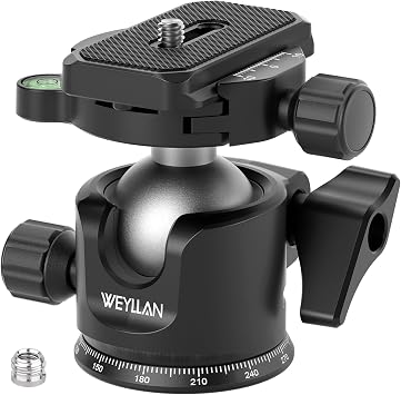 WEYLLAN Low Profile Ball Head - 36mm Metal Panoramic Camera Mount With Arca 1/4 Quick Release Plate for Tripod Monopod - Max Load 33lbs/15kg