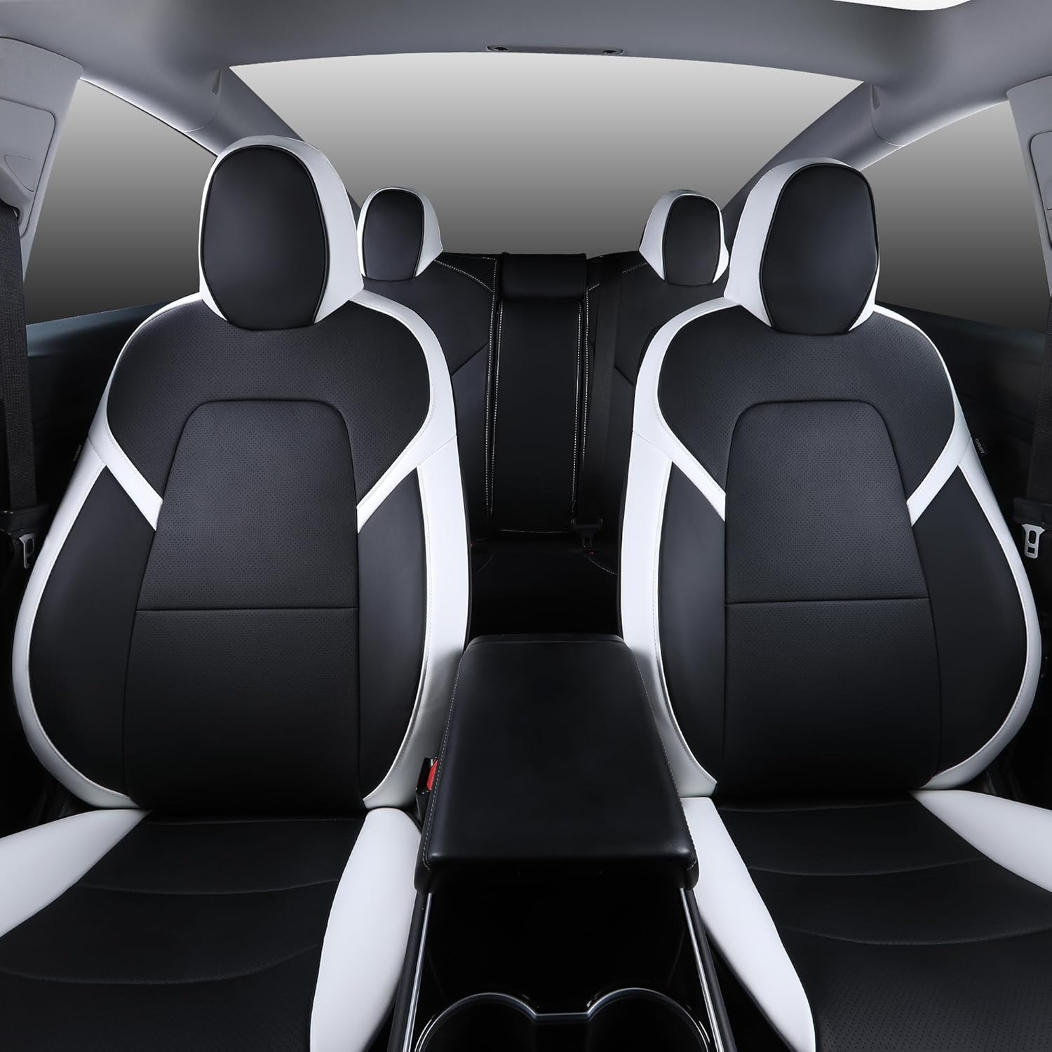 Suitable for Tesla Model 3 Seat Covers, Waterproof Faux Leather Car Seat Covers Full Set forTesla Model 3 2023 2022 2021 2020 2019 2018 2017 (Black+ White)