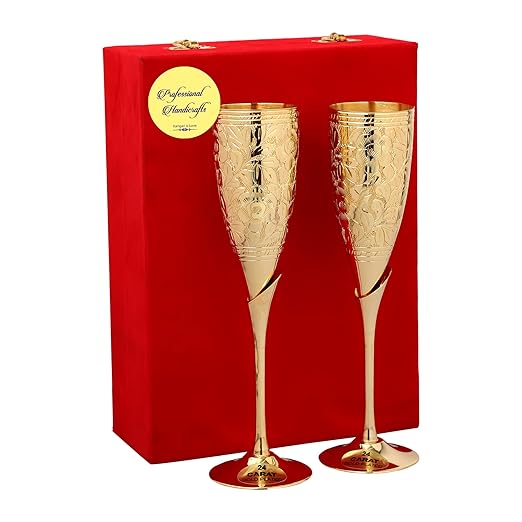 Buy PROFESSIONAL HANDICRAFT 24K Gold Plated Brass Wine Glasses Set of 2