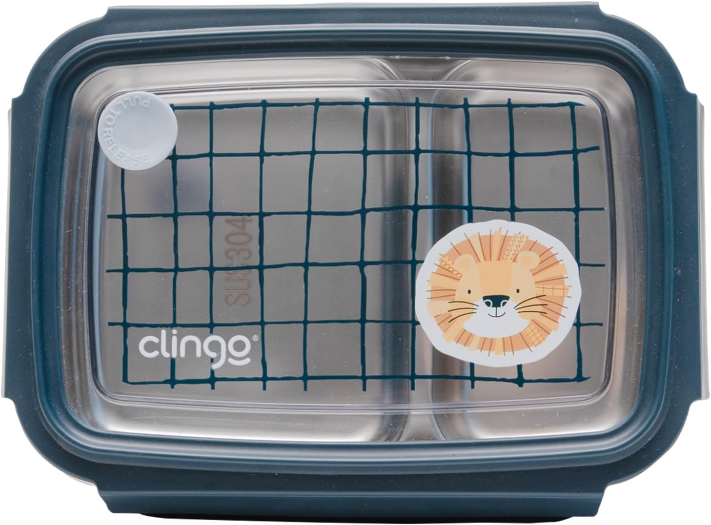 Clingo Bento Box Inox com 2 Divisórias, Tampa Hermética, Livre de BPA, Marinho