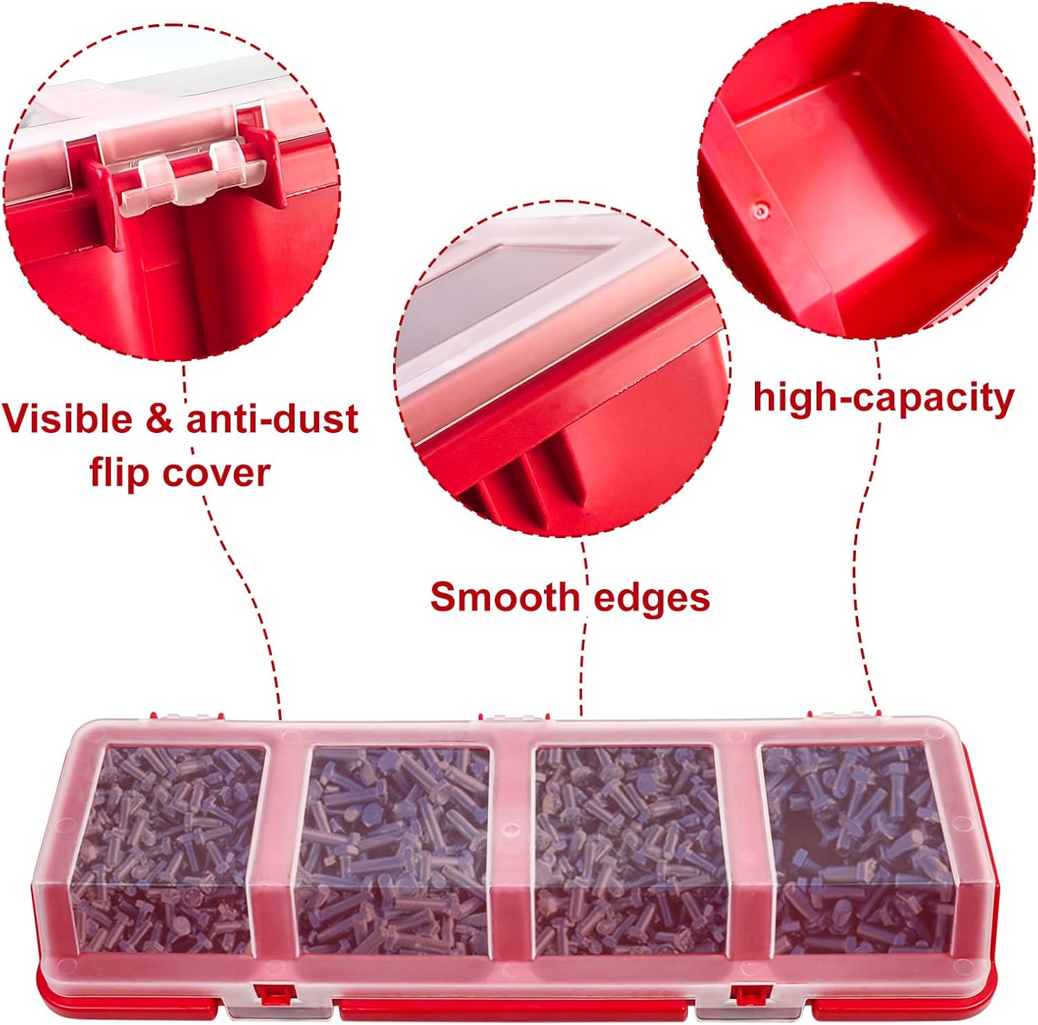 6 Pcs Screw Organizers Storage Bins with Lids, Plastic Stackable Hardware Organizer Box for Garage Nails/Craft Tool Organizing, Tool Cart Cabinet Workbench Drawers with Compartment Bolt Organizer
