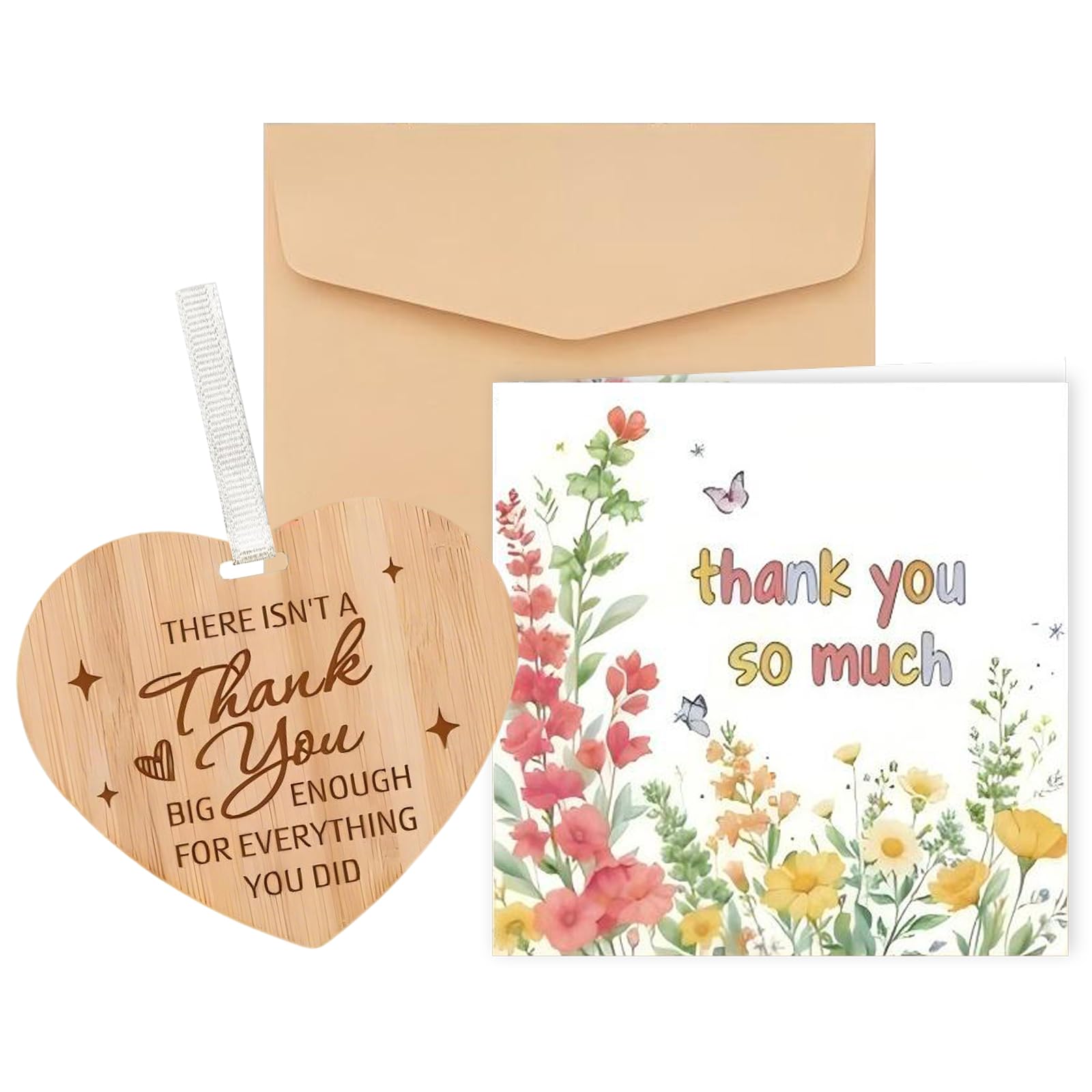 Thank You Cards with Envelopes and Wooden Heart Star Plaque, Complete Thank You Gifts for Women, Teacher, Friend, Colleague and Mom, Appreciation Card and Teacher Gifts