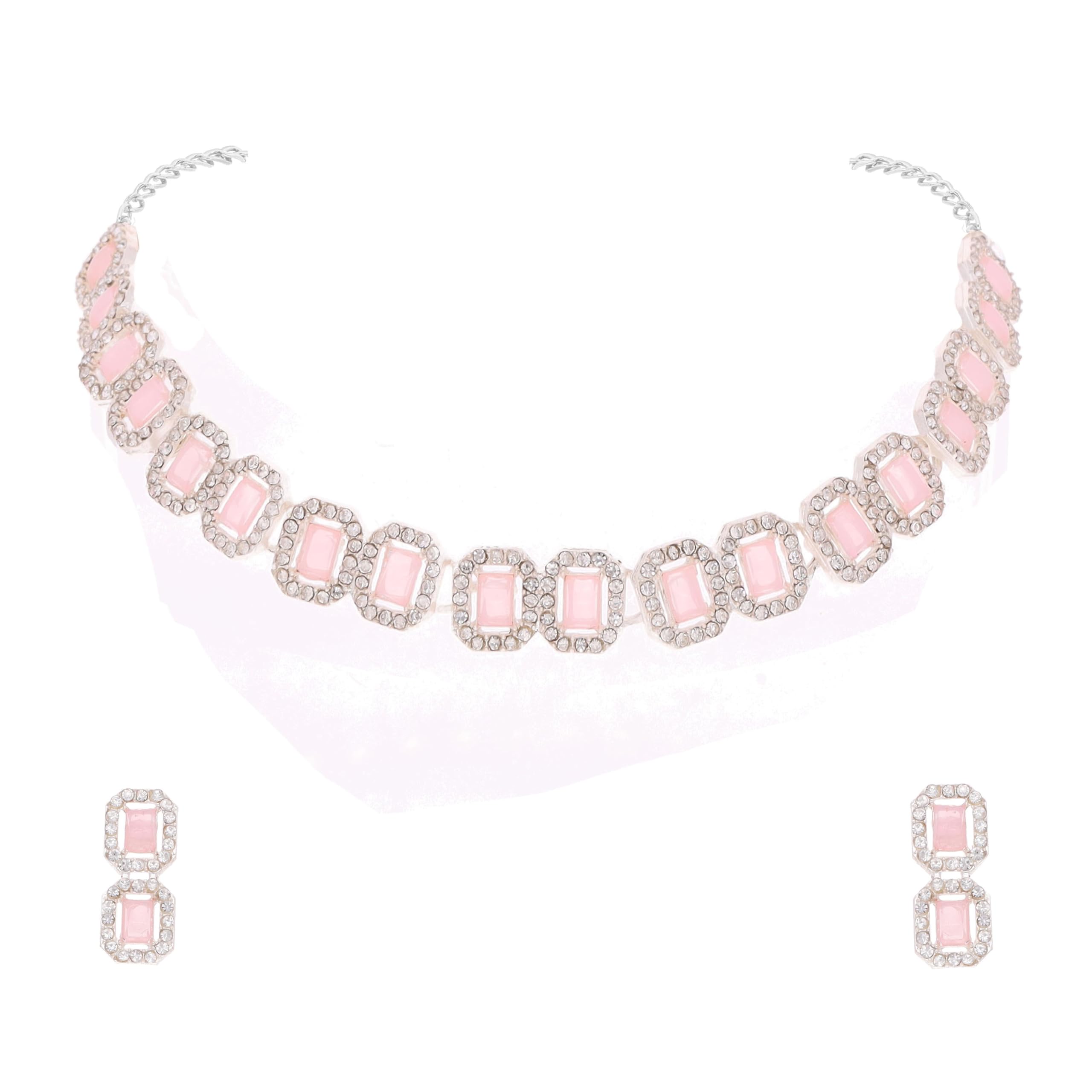 Brado Jewellery Contemporary Handcrafted Latest AD Studded Silver Polish Jewelry Choker Necklace Set With Matching Pair Of Earring For Women & Girls. (B0D7Q26LVR) Amazon Price History, Amazon Price Tracker