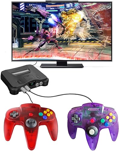 Vista 5 de ZeroStory Classic N64 Controller, Wired N64 Controller Upgraded Joystick for N64 Video Game Console (Transparent Red and Transparent Purple)