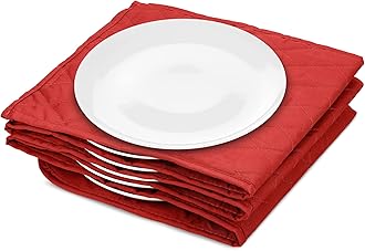 Navaris Electric Plate Warmer - 10 Plate Blanket Heater Pockets for Warming Dinner Plates to 165 Degrees in 10 Minutes - Thin Folding Design - Red
