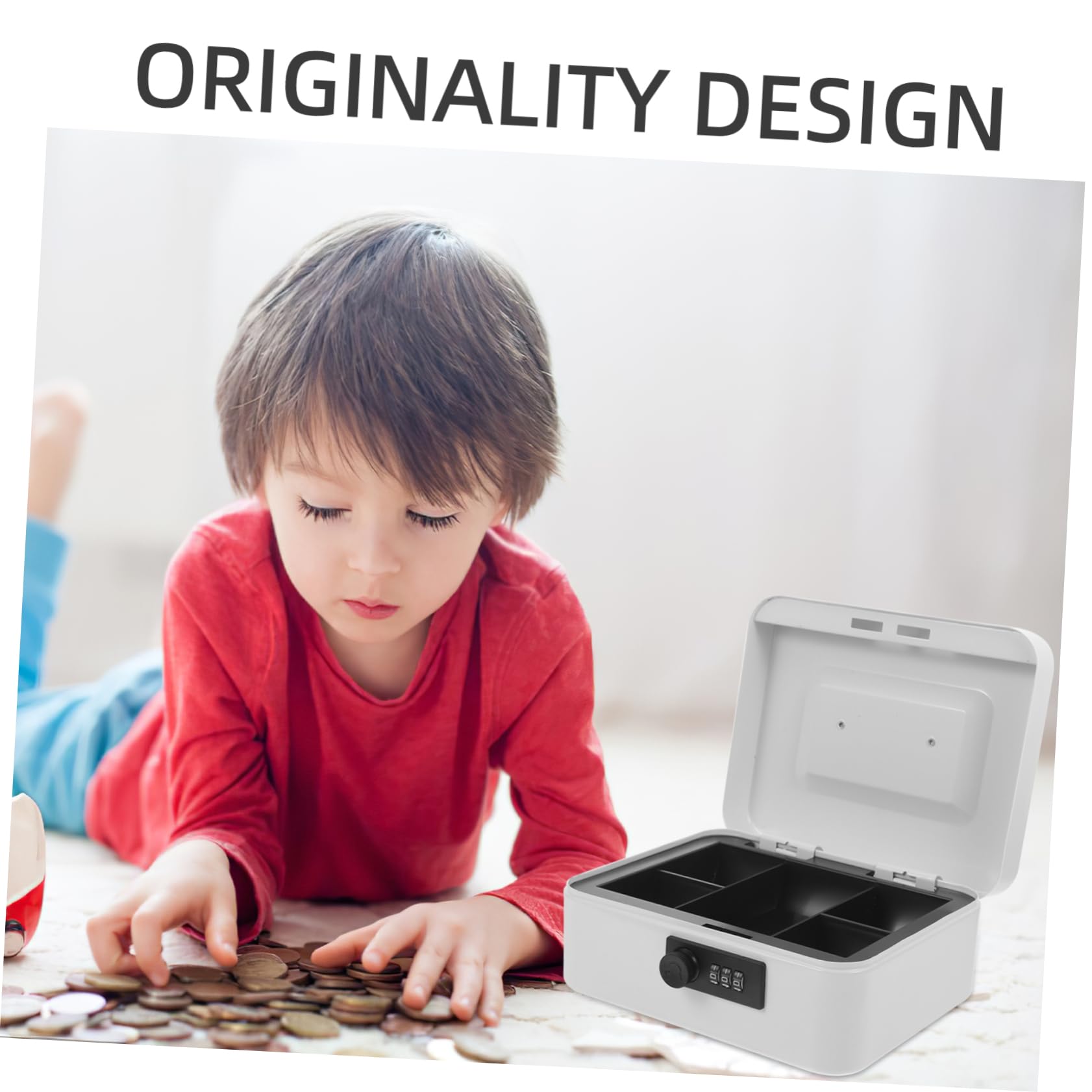 Caisse à Monnaie en Fer avec Serrure, Boîte de Rangement Blanche