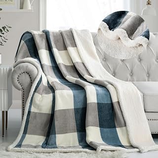 PU MEI Sherpa Fleece Throw Blanket 60x80 Reversible Plush Grey Soft Blue