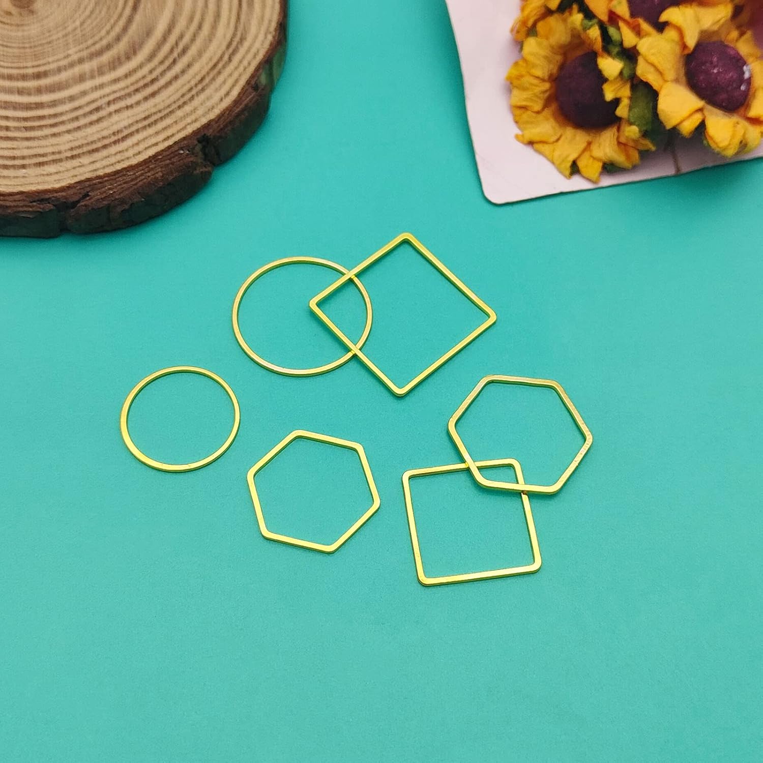 60pcs Beading Hoop Earring Findings Hypoallergenic Hexagon Square Round Earring Hoop Open Bezel Pendant Frame for DIY Crafts Accessories Supplies(Gold,3Shapes) - Image 7