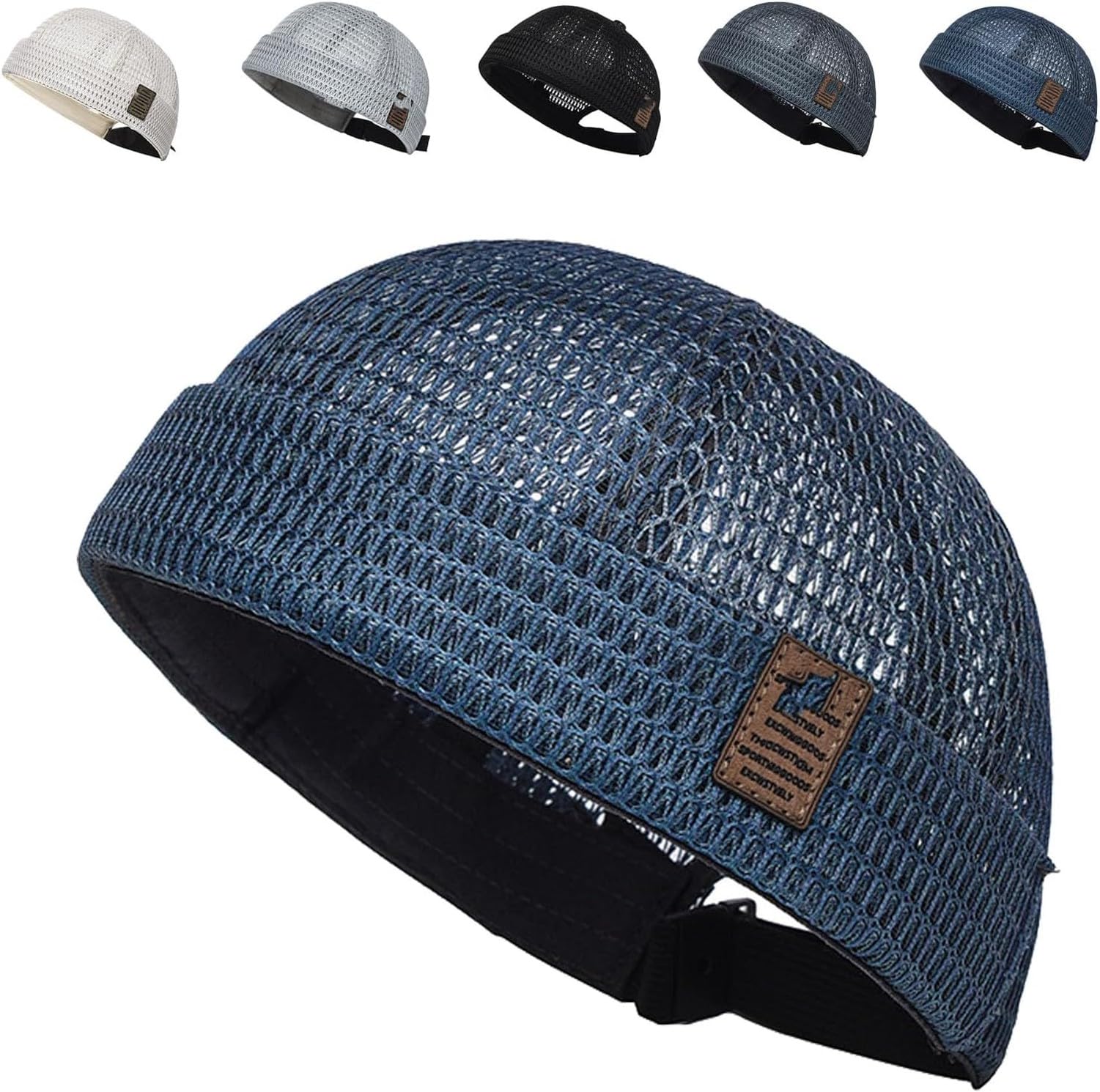 WOMGKDA Men's Breathable Brimless Docker Hat, Lightweight Mesh Skull Cap, for Outdoor Summer Wear and Sports Activity, Blue