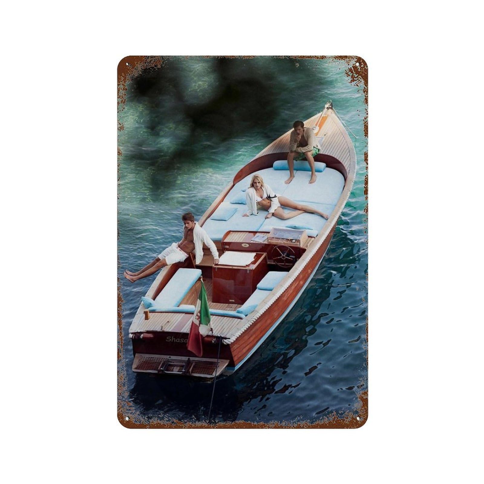xiaoxiaoshen Boat Vacation, Photography Prints Wall Decor Art Metal Tin Poster Modern Home Decor Art Home Bar Shop Decorations Vintage Sign 30x20cm