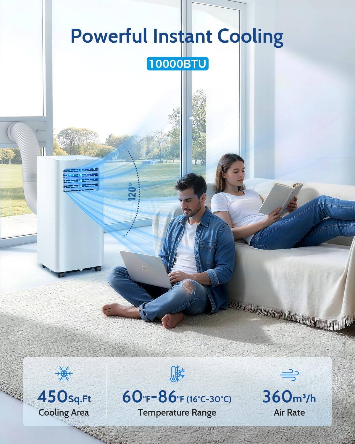 10,000 BTU Portable Air Conditioners - Cools 450 Sq.Ft, 3-in-1 Portable AC with Remote Control/Sleep Mode/24H Timer, AC Unit for Bedroom, Dorms, Apartment, Window Kit Included