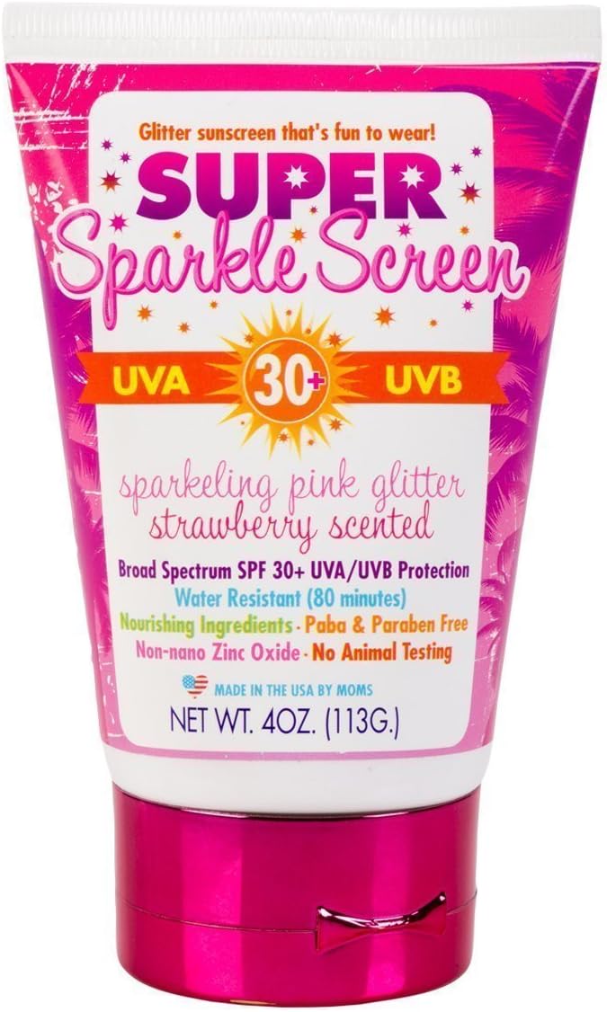Super Sparkle Screen Sparkeling Pink Glitter Strawberry Scented Sunscreen
