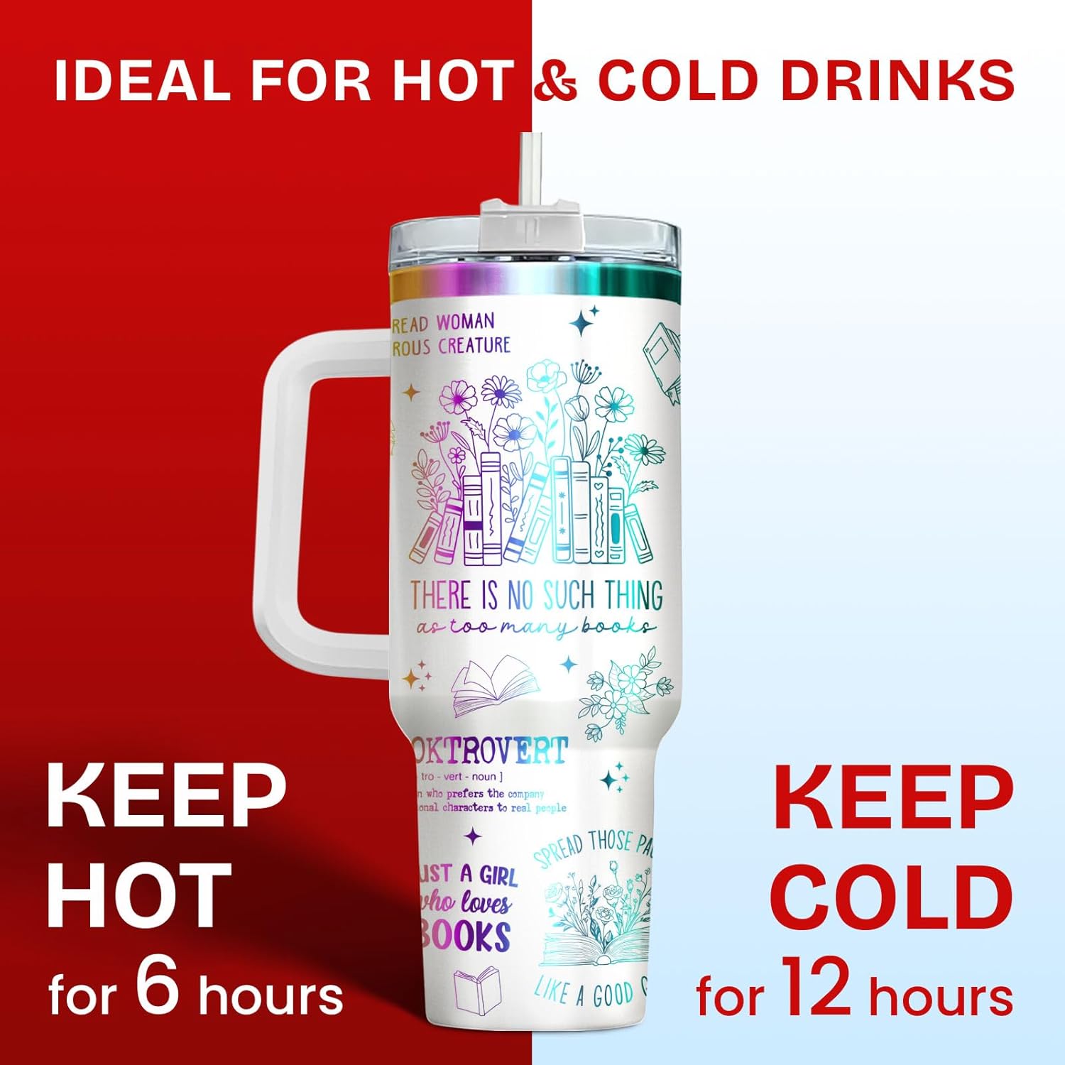 34HD Book Lover Tumbler 40oz with Handle and Straw, Engraved Introvert Girl Loves Books Vacuum Insulated Coffee Cup, Bookworm Bookish Gift Items, Birthday Present to, Readers, Librarian & Booknerds - Image 5