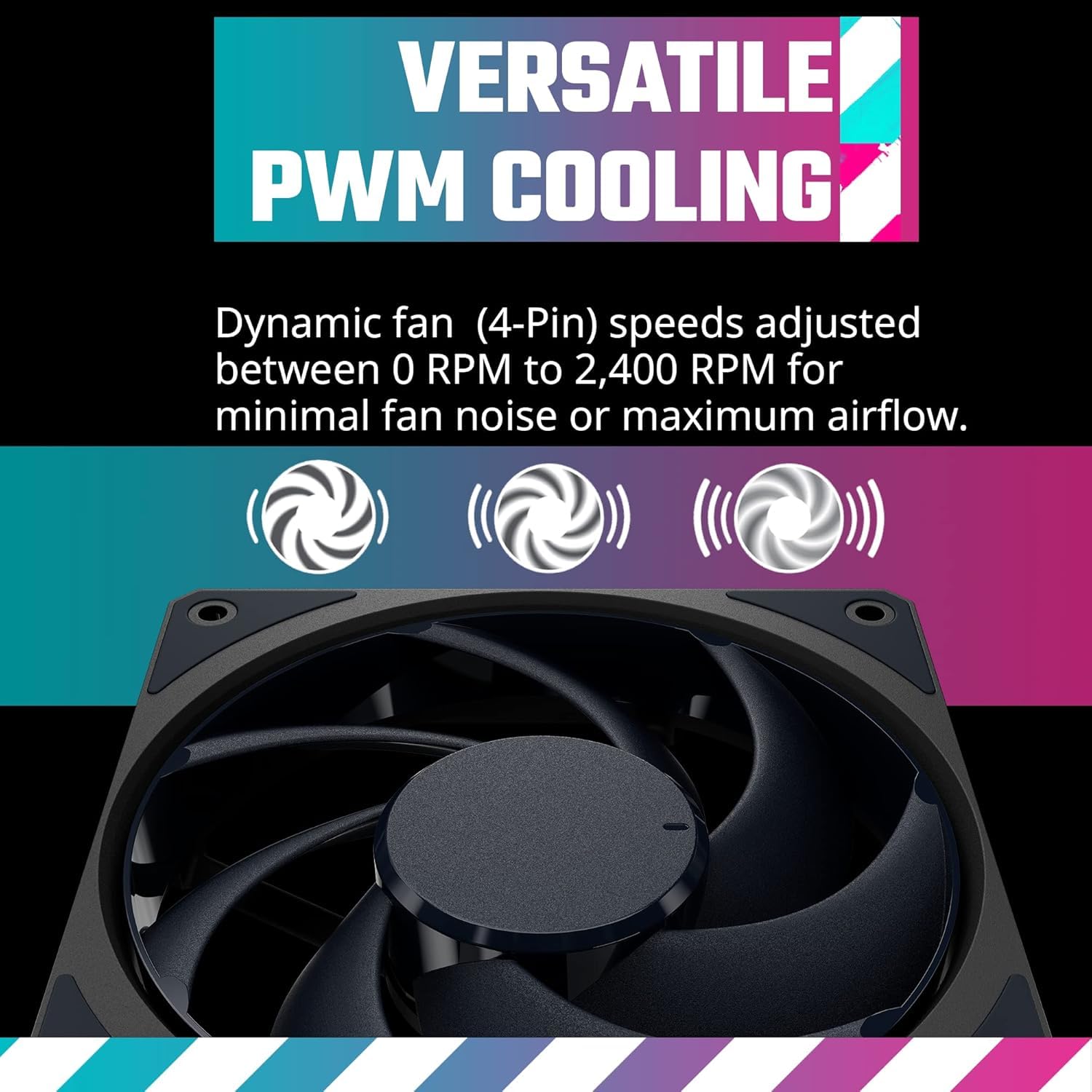 Cooler Master Mobius 120 Ventilador de Caja - Ring Blade Design (PWM), Rodamiento Dinámico de Bucle Ultraduradero (Máx. 63,1CFM, 2,69 mmH2O, 22,6 dBA), Marco Biselado Enfocado al Flujo de Aire - Negro