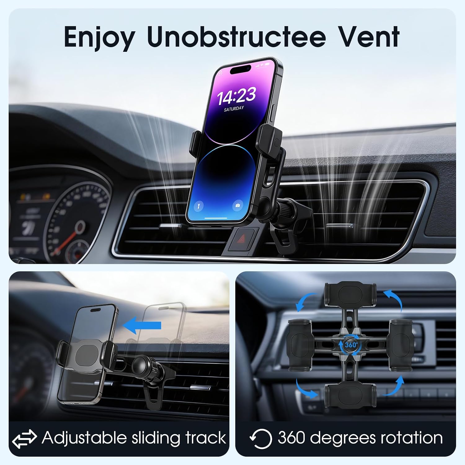 17mm Ball Joint Extension Arm with Phone Clamp for Car Vent, 360° Swivel image 2