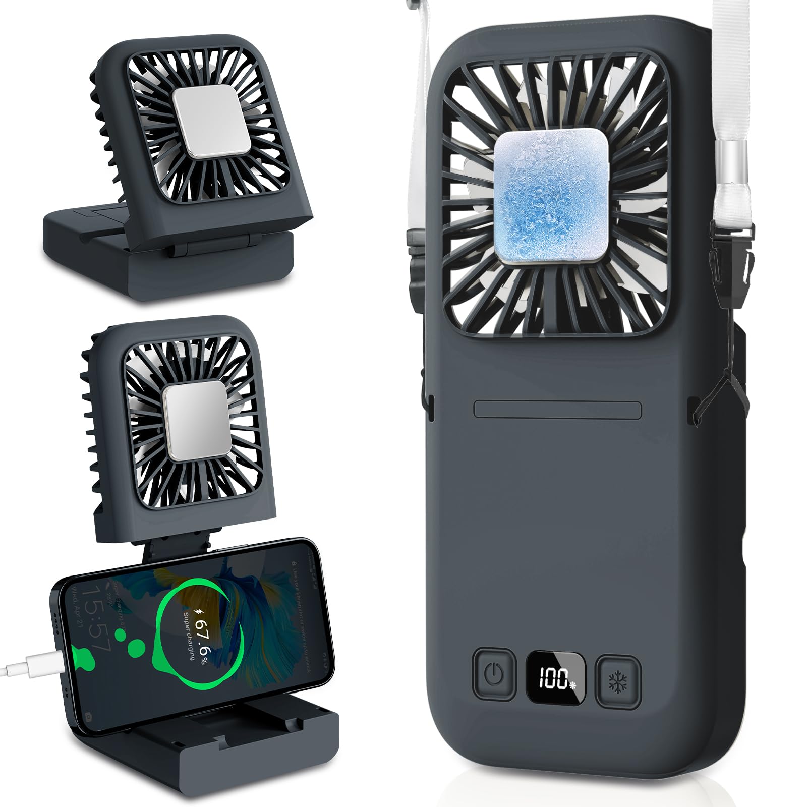 携帯扇風機 PSE認証済 接触冷感 急速冷却・折り畳み LEDディスプレイ表示 イオン発生 アロマ対応 空気清浄 ハンディファン 手持ち扇風機 50 Amazon | Kemolpo ハンディファン 冷却プレート 2025 大風量 接触冷感