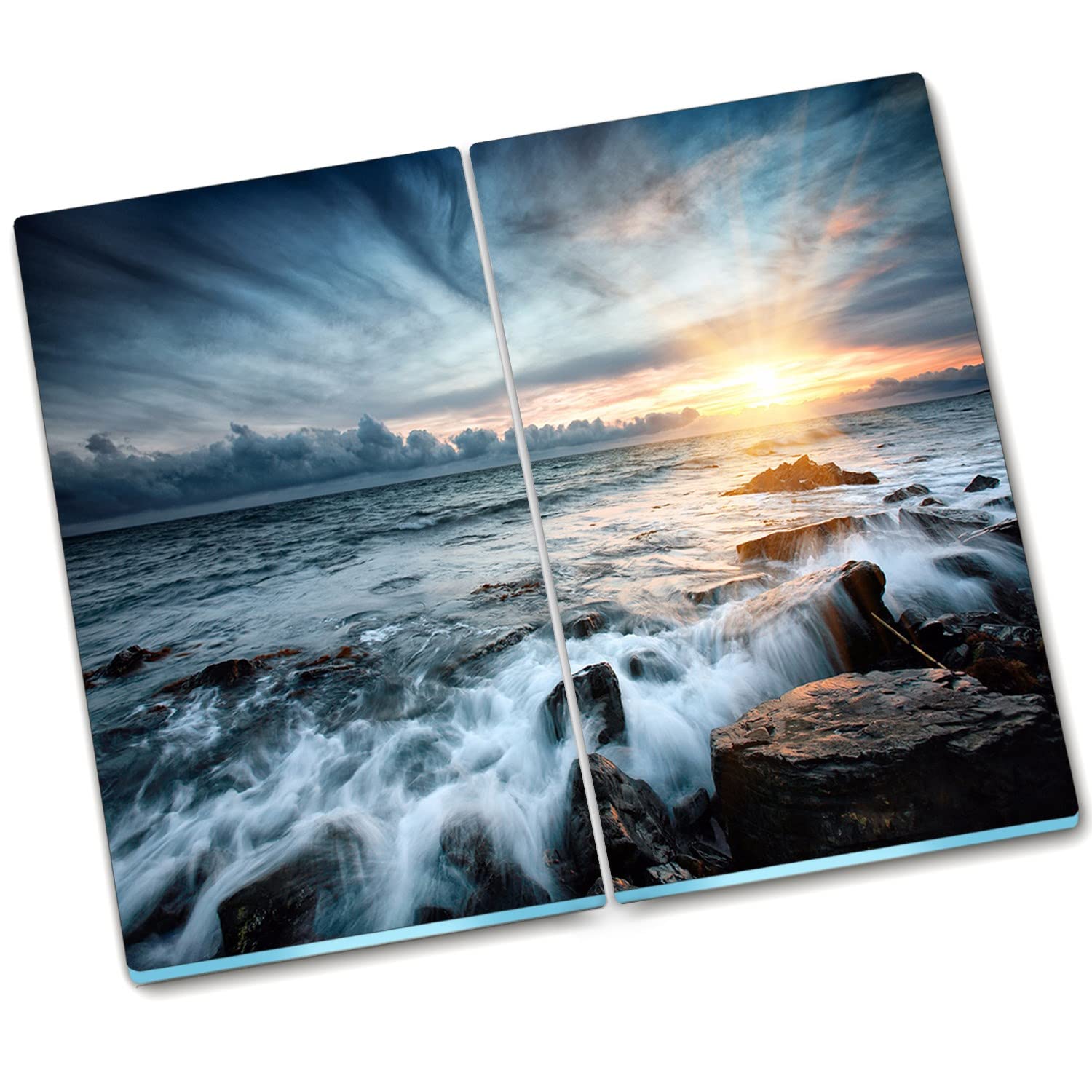 Plaque de protection en verre Décormat 2x30x52 cm tempête de mer pour protéger votre cuisine