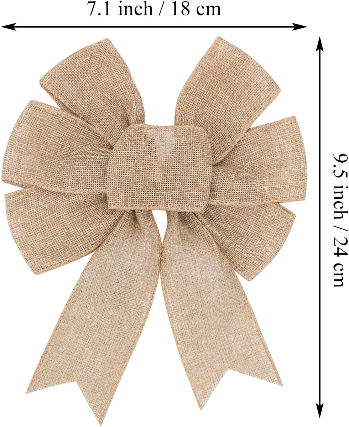 JANOU 2pcs Small Burlap Bow Rustic Khaki Polyester Bowknot Ornaments for Tree Topper Wedding Home Party Decorations